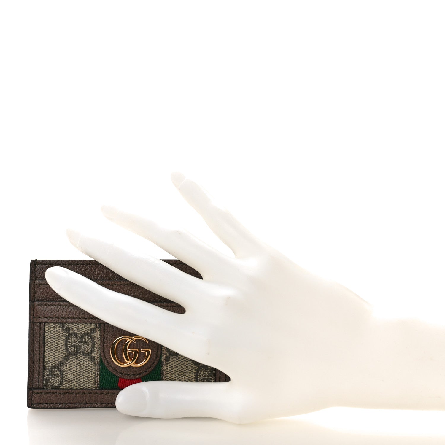 Gucci GG Supreme Monogram Textured Dollar Calfskin Ophidia Card Holder Beige Ebony New Acero 2 of 8