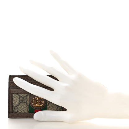 Gucci GG Supreme Monogram Textured Dollar Calfskin Ophidia Card Holder Beige Ebony New Acero 2 of 8