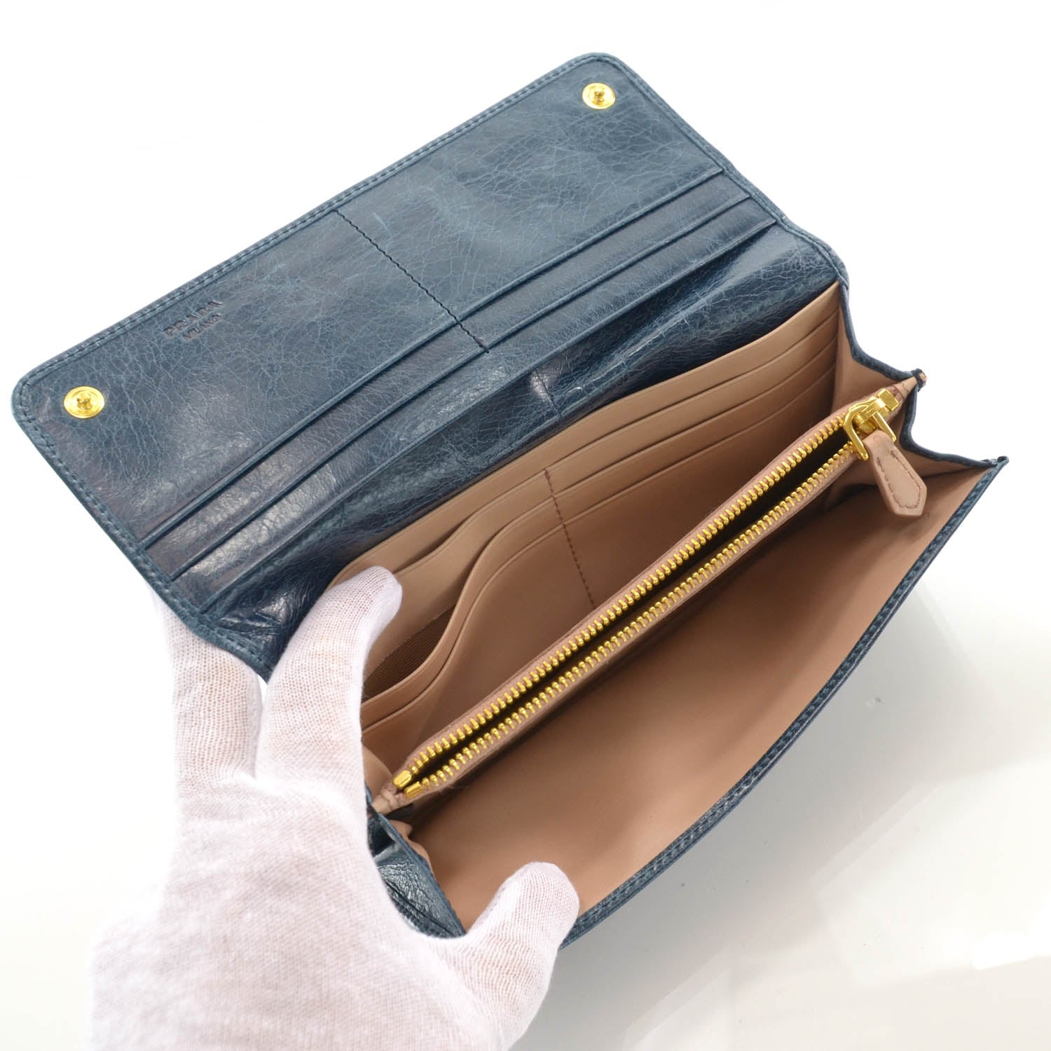 Prada Vitello Shine Flap Wallet Denim 5 of 8