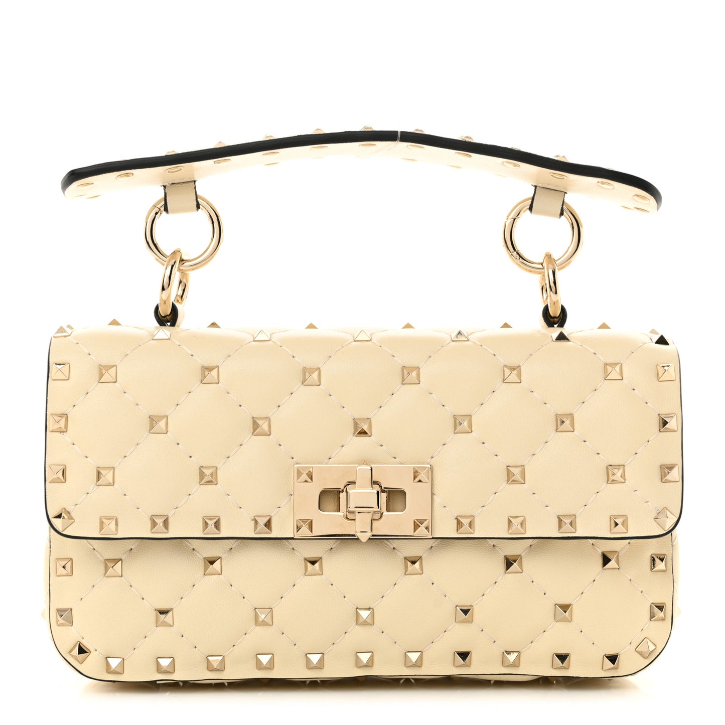 Nappa Small Rockstud Spike Shoulder Bag Light Ivory