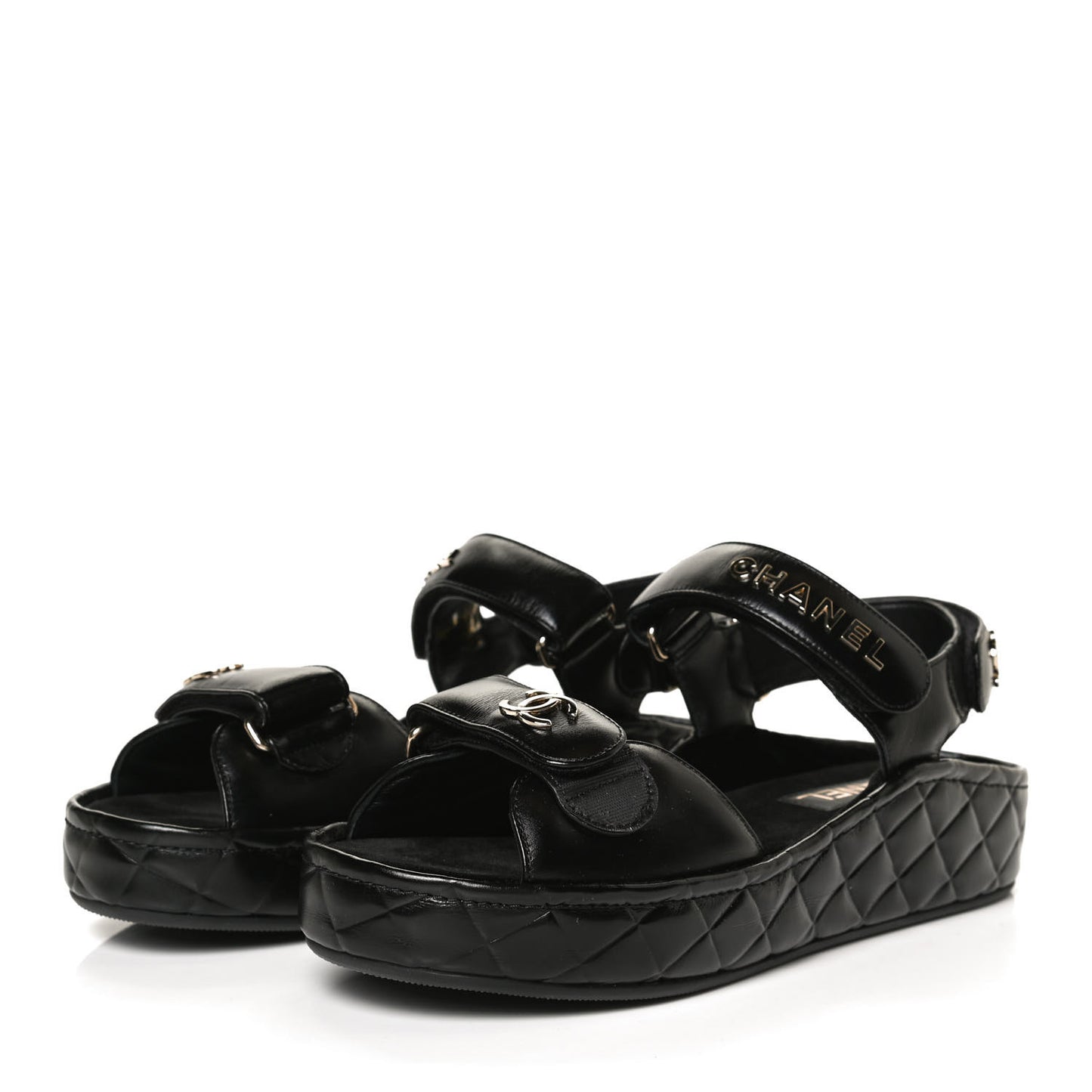Shiny Calfskin Logo Platform Sandals 38 Black