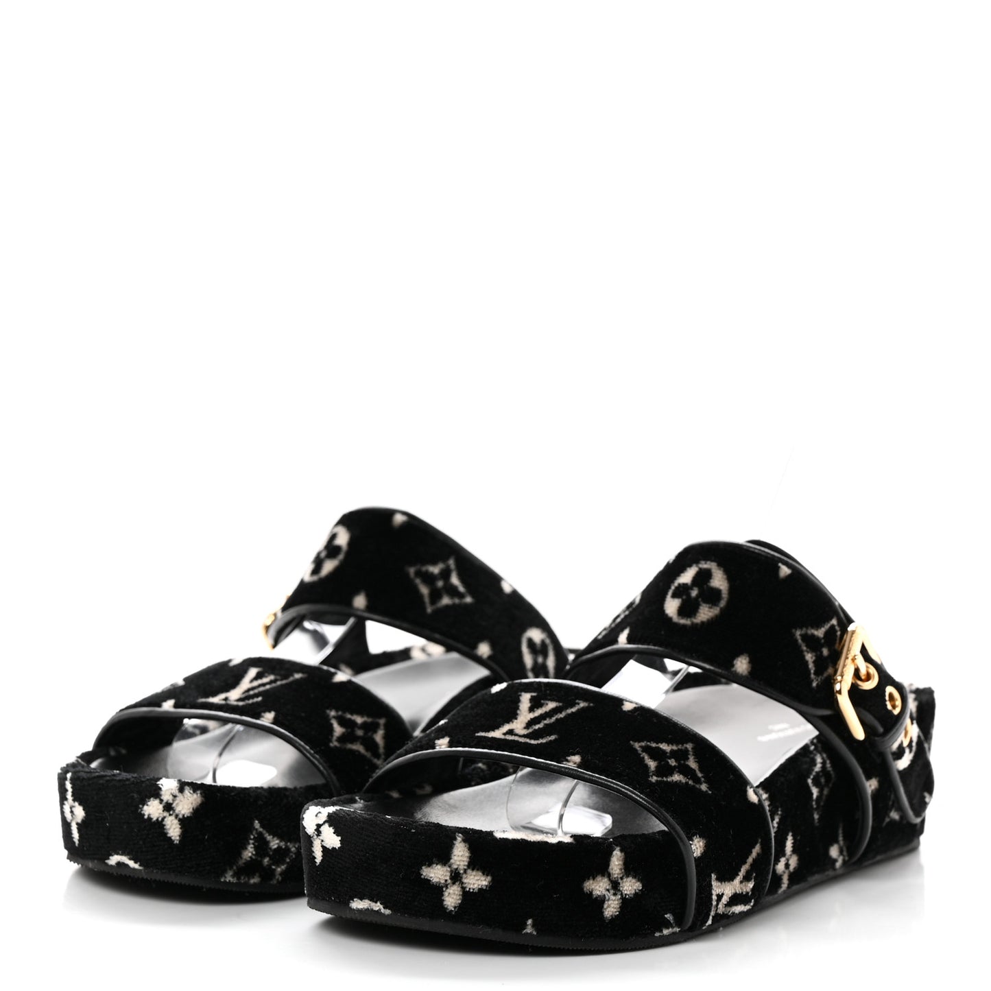 Velvet Monogram Jumbo Flatform Mule Sandals 36.5 Black White