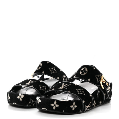 Louis Vuitton Velvet Monogram Jumbo Flatform Mule Sandals 36.5 Black White 3 of 11