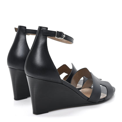 Hermes Calfskin Legend Wedge Sandals 36.5 Black 5 of 11