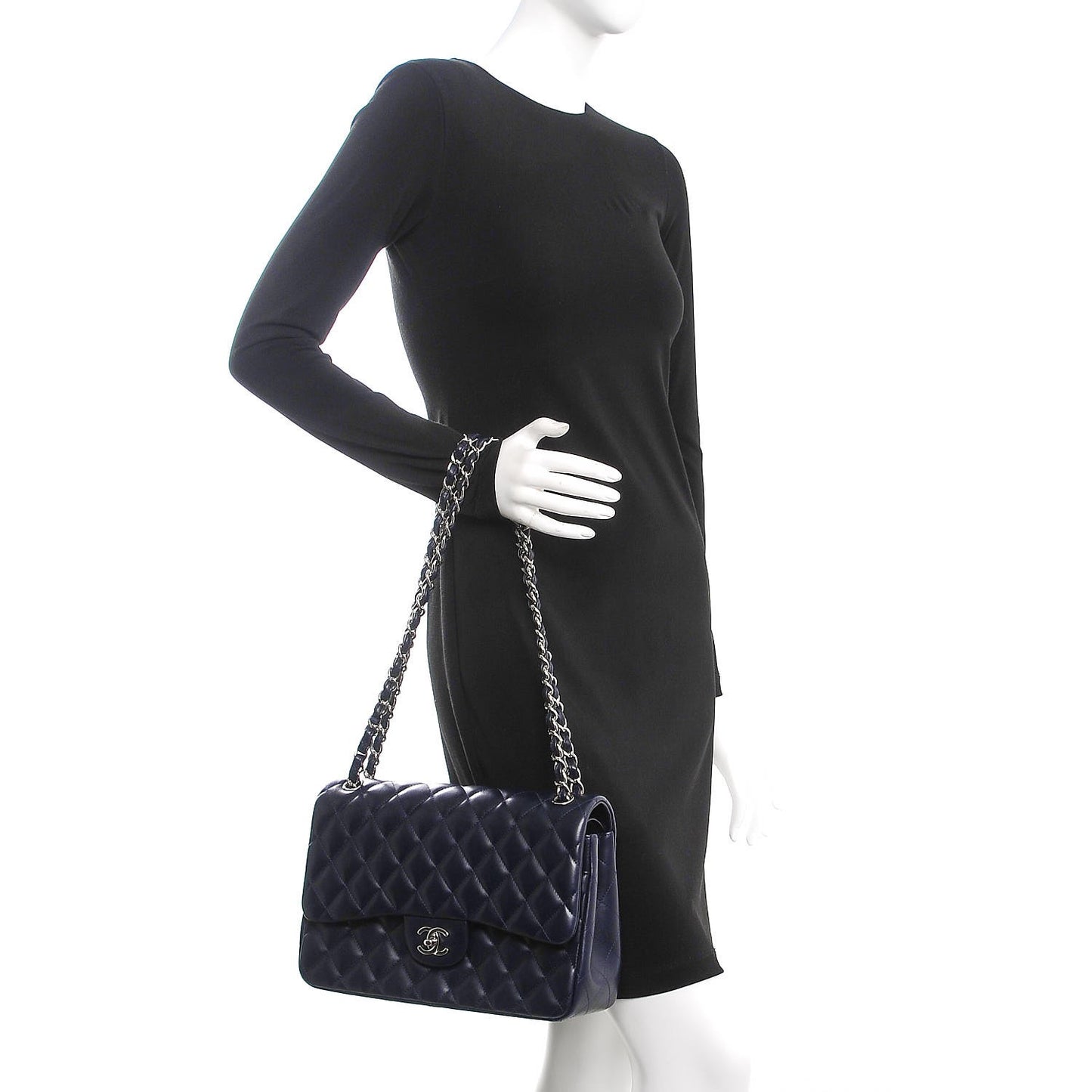 Lambskin Quilted Jumbo Double Flap Dark Navy