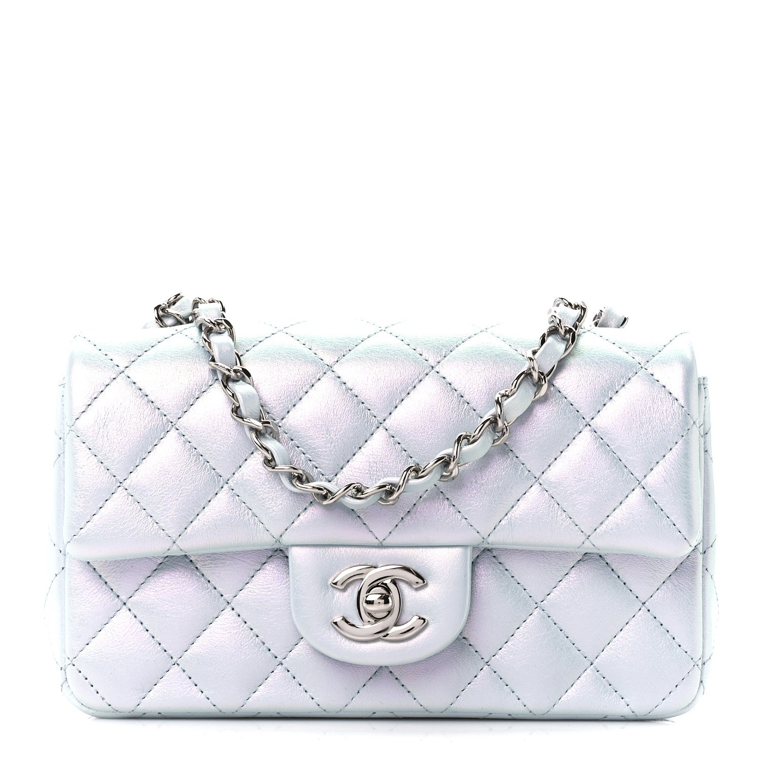Chanel Iridescent Calfskin Quilted Mini Rectangular Flap Light Blue 1 of 11