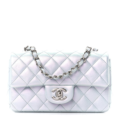Chanel Iridescent Calfskin Quilted Mini Rectangular Flap Light Blue 1 of 11
