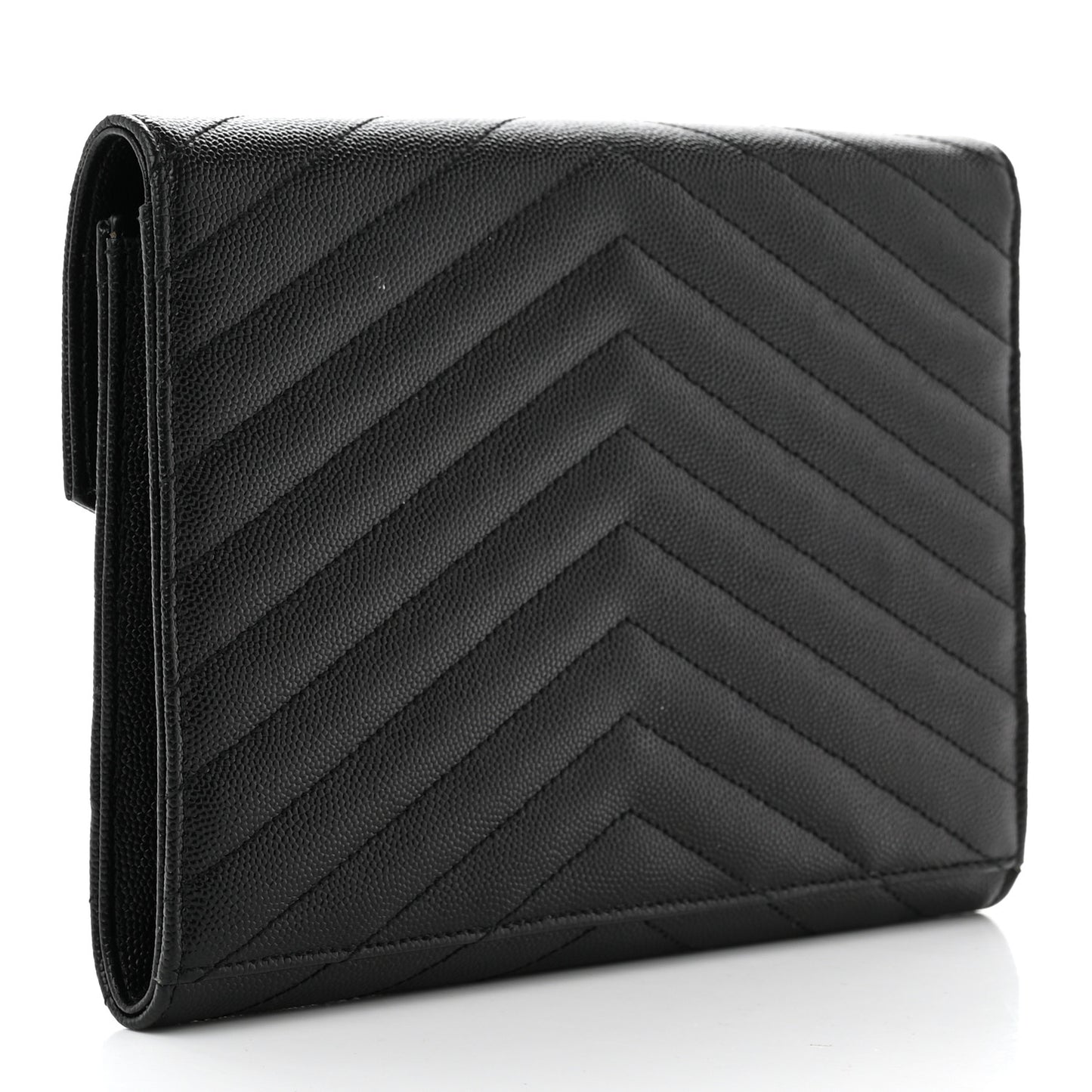 Grain De Poudre Matelasse Chevron Monogram Envelope Clutch Black