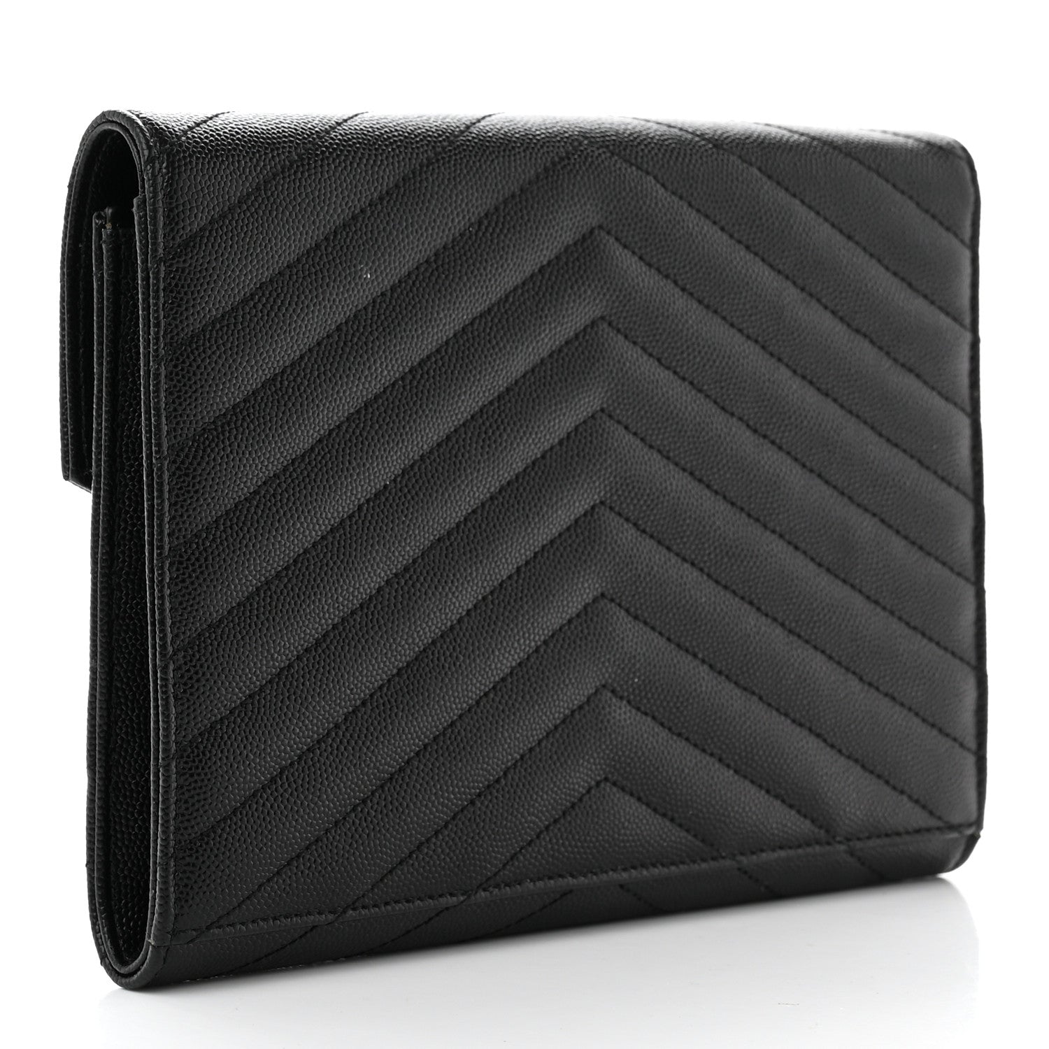 Saint Laurent Grain De Poudre Matelasse Chevron Monogram Envelope Clutch Black 4 of 9