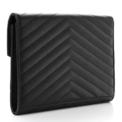 Saint Laurent Grain De Poudre Matelasse Chevron Monogram Envelope Clutch Black 3 of 8