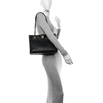 Chanel Lambskin Quilted Signature Plate Large Shopping Tote Black 2 of 10