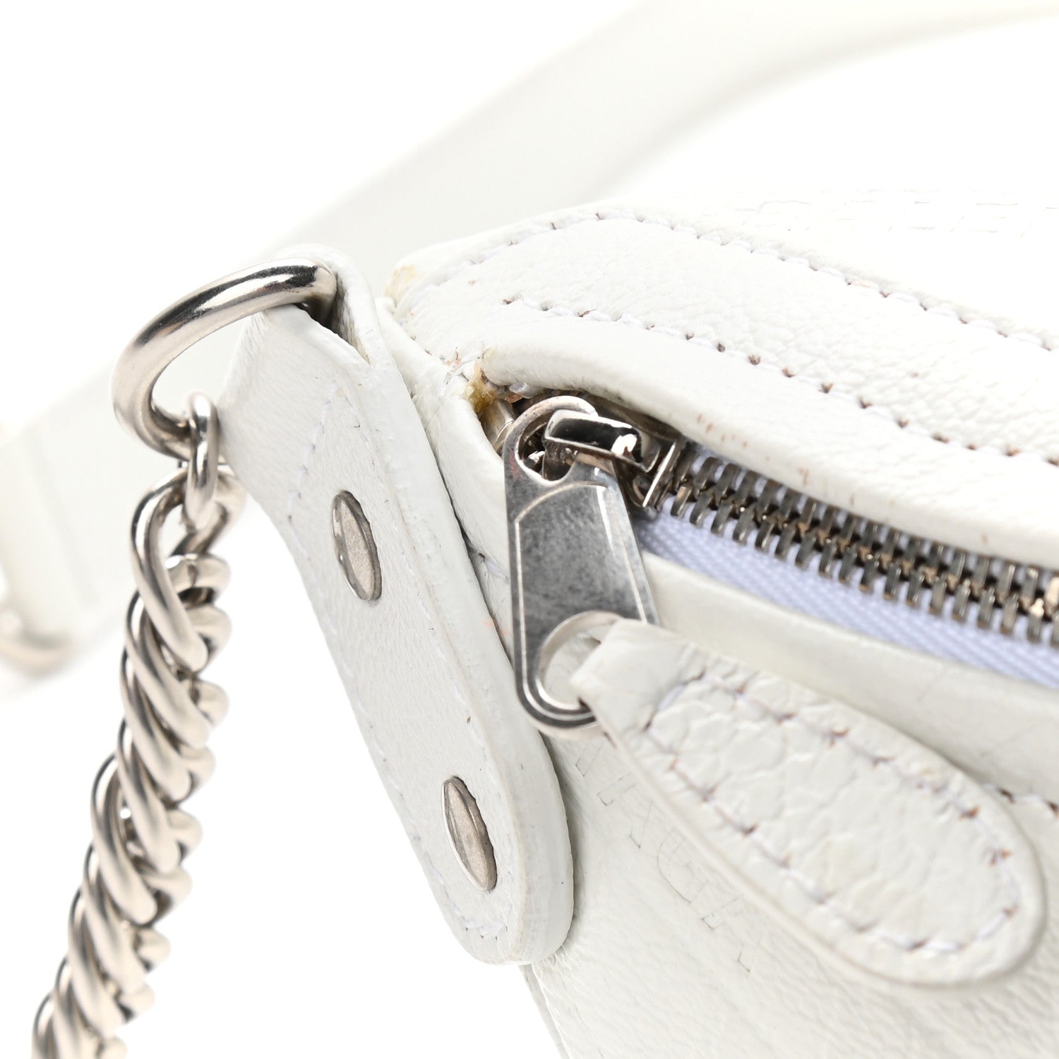 Balenciaga Shiny Goatskin Allover Logo Embossed XXS Souvenir Belt Bag White 8 of 9