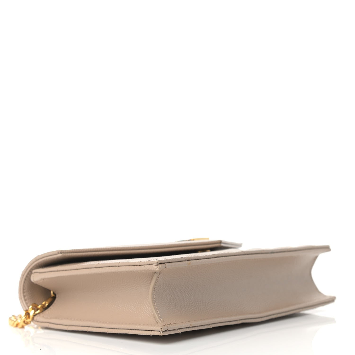 Saint Laurent Grain De Poudre Matelasse Chevron Monogram Envelope Chain Wallet Dark Beige 4 of 9