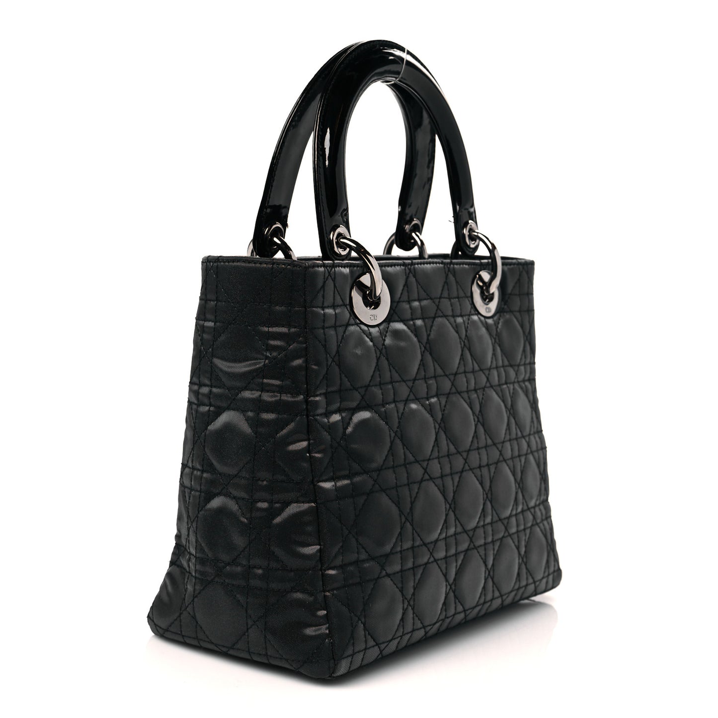 Coated Canvas Patent Cannage Medium Lady Dior Black