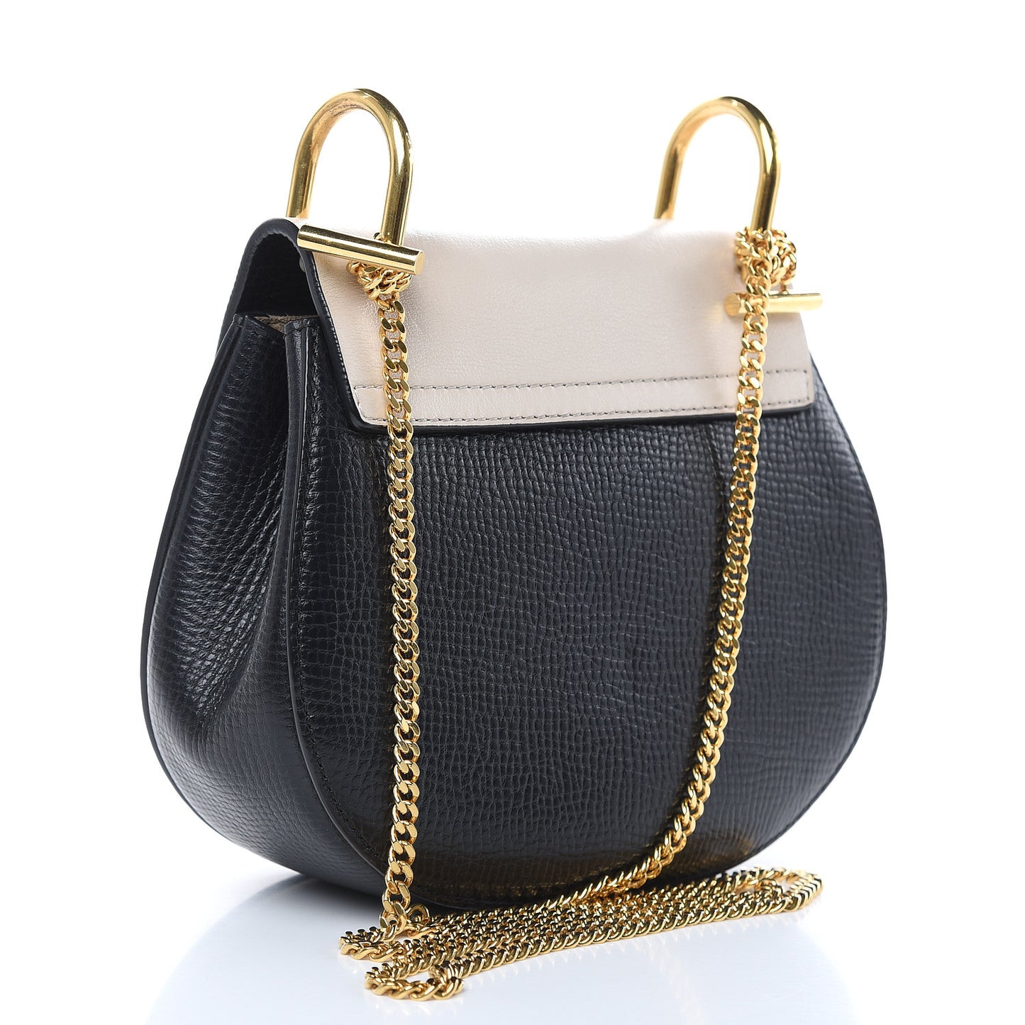 Grained Calfskin Lambskin Mini Bi-Color Drew Shoulder Bag Black Powder Beige