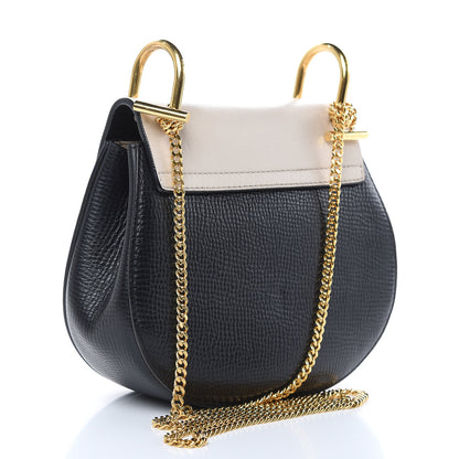 Chloe Grained Calfskin Lambskin Mini Bi-Color Drew Shoulder Bag Black Powder Beige 3 of 12