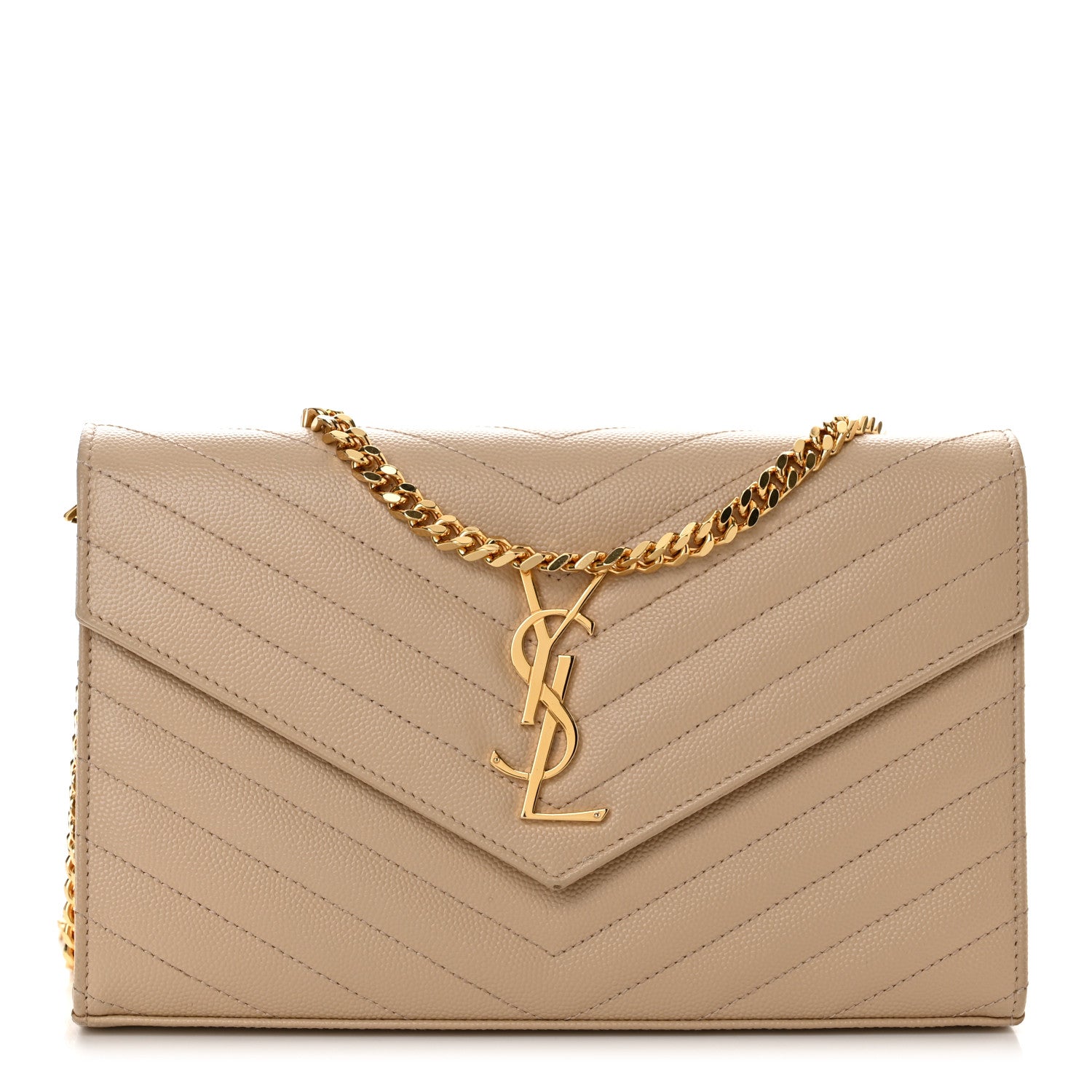Saint Laurent Grain De Poudre Matelasse Chevron Monogram Chain Wallet Nude Powder 1 of 11
