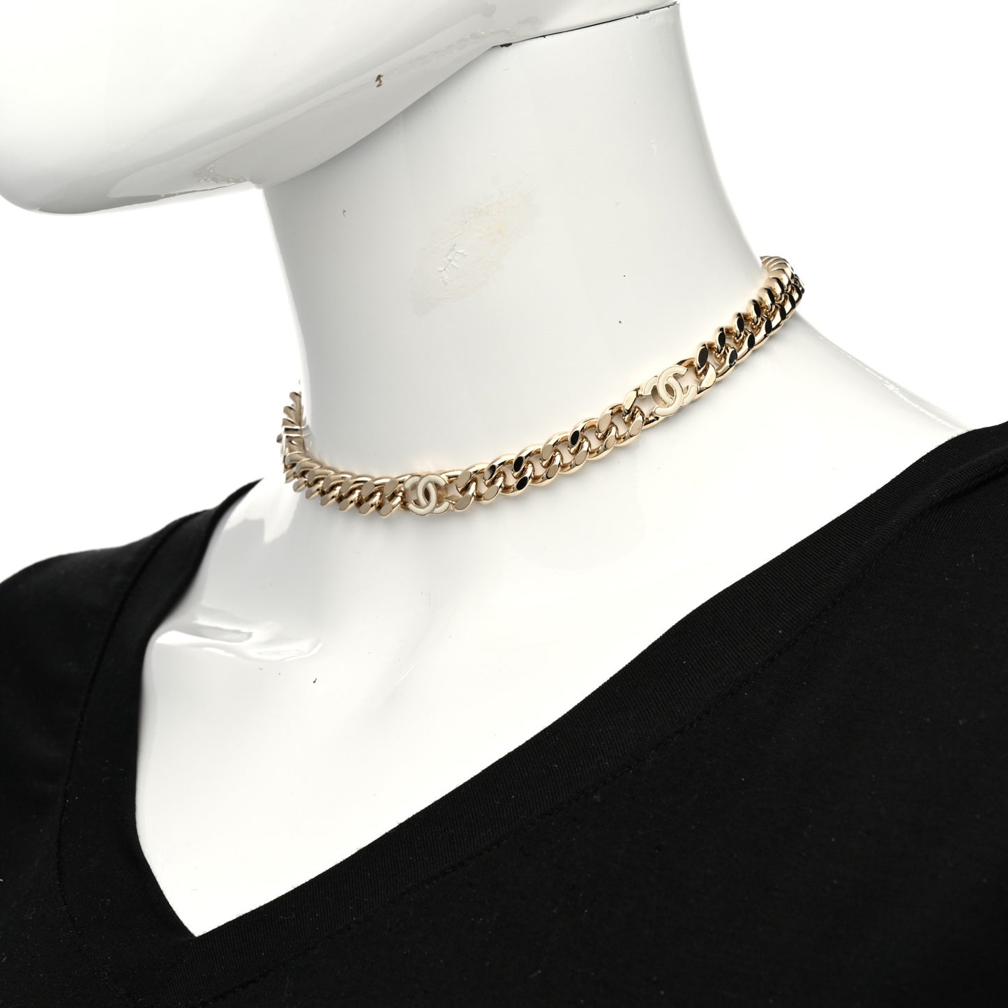 Metal Enamel Chain CC Choker Gold White