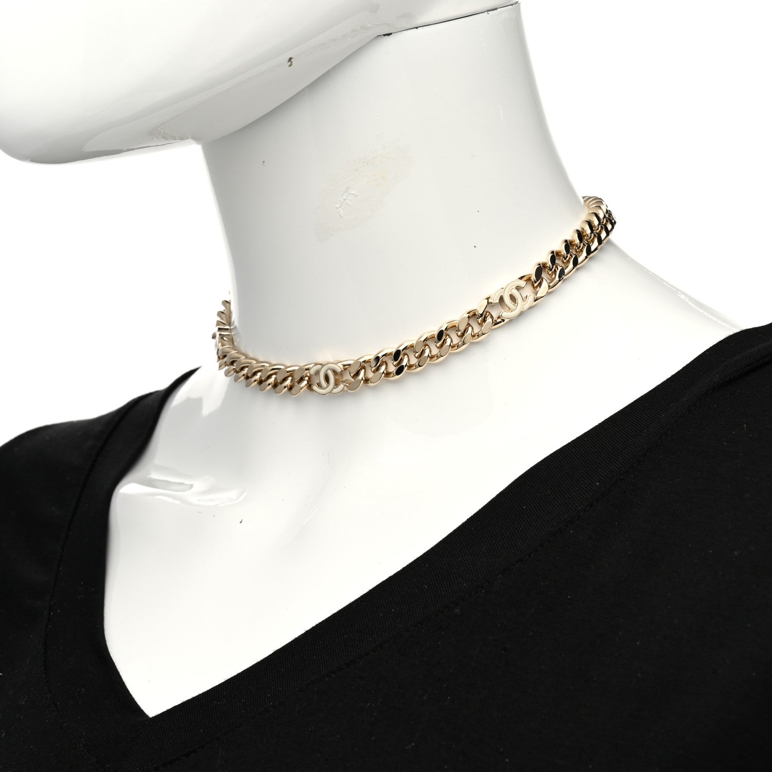 Chanel Metal Enamel Chain CC Choker Gold White 2 of 6