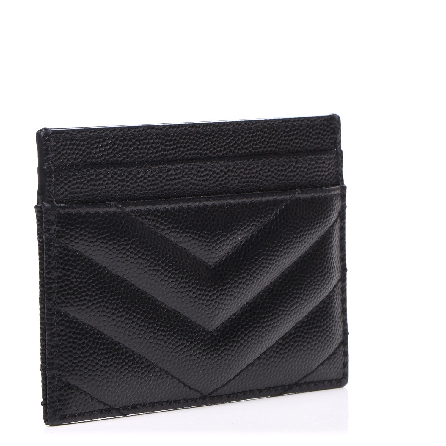 Saint Laurent Grain De Poudre Matelasse Chevron Monogram Credit Card Case Black 4 of 6