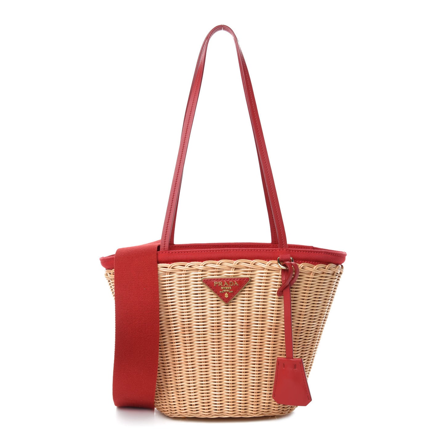 Wicker Canvas Shoulder Bag Naturale Rosso