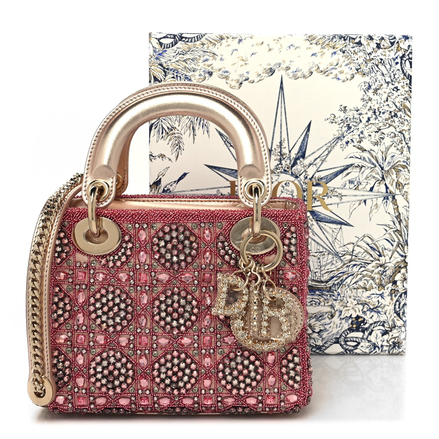 Christian Dior Metallic Calfskin Satin Celestial Bead Embroidery Cannage Mini Lady Dior Rose Des Vents 13 of 13