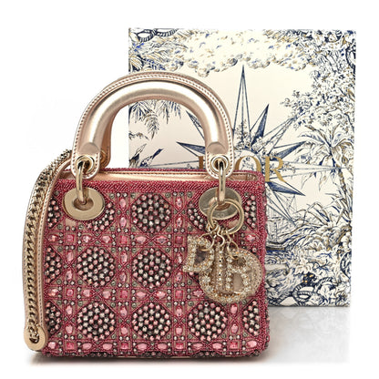 Christian Dior Metallic Calfskin Satin Celestial Bead Embroidery Cannage Mini Lady Dior Rose Des Vents 13 of 13