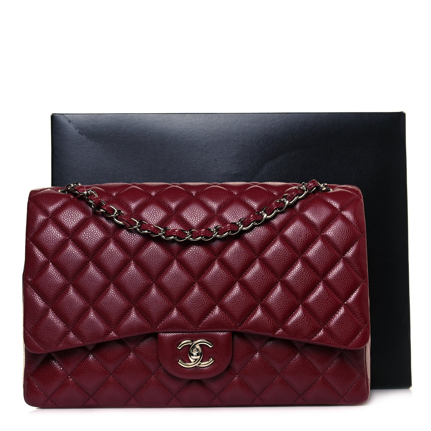 Caviar Quilted Maxi Single Flap Dark Red