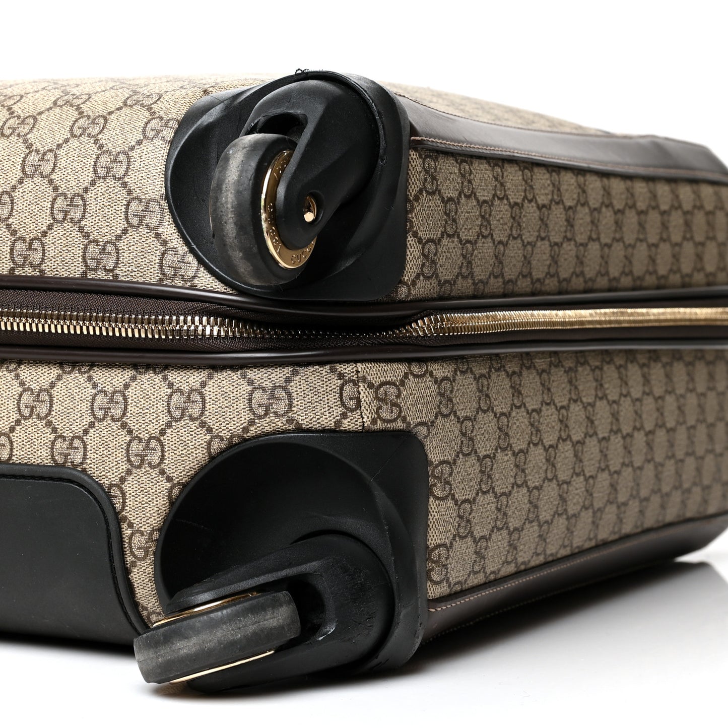 GG Supreme Monogram Selleria Calfskin Four Wheel Carry On Suitcase Beige Ebony Cocoa
