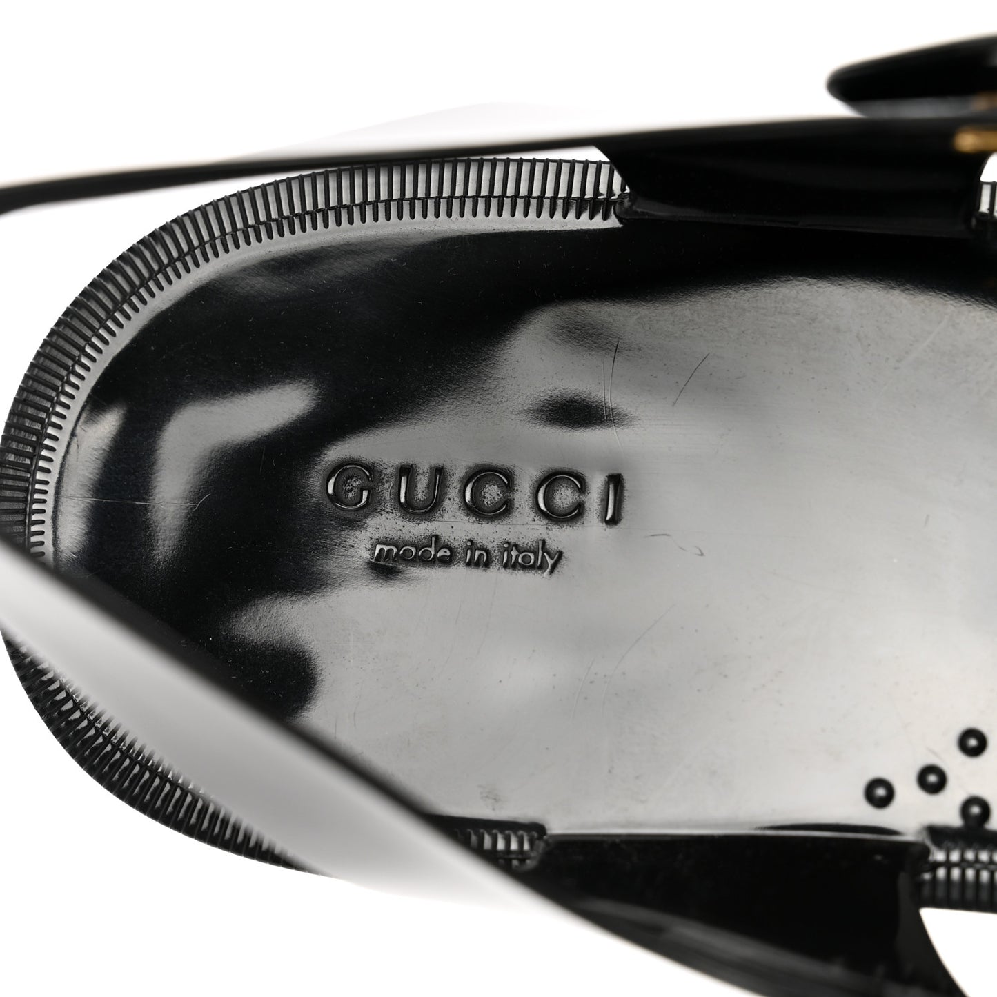 Shiny Rubber Double G Buckle Strap Sandals 9 Black