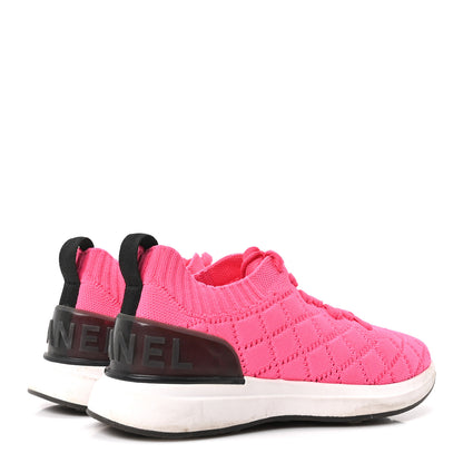 Chanel Mixed Fibers Quilted Womens CC Sneakers 37.5 Bright Pink 5 of 8