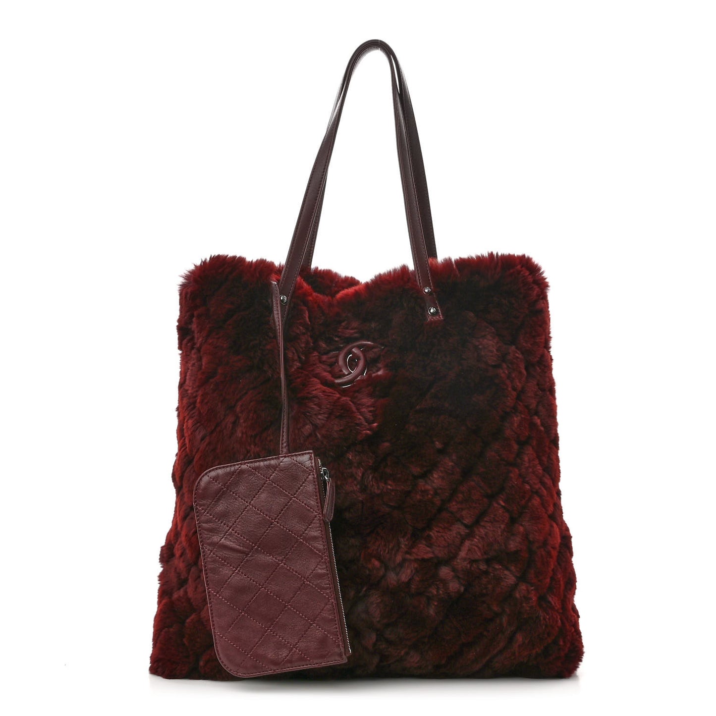 Rabbit Fur Quilted Pattern Shopping Tote Burgundy