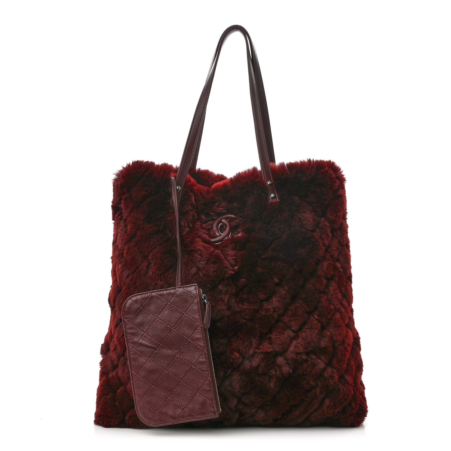 Chanel Rabbit Fur Quilted Pattern Shopping Tote Burgundy 1 of 9