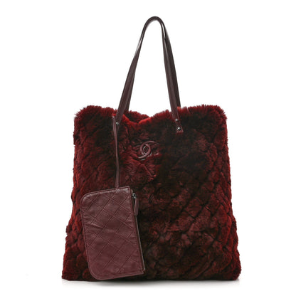 Chanel Rabbit Fur Quilted Pattern Shopping Tote Burgundy 1 of 9
