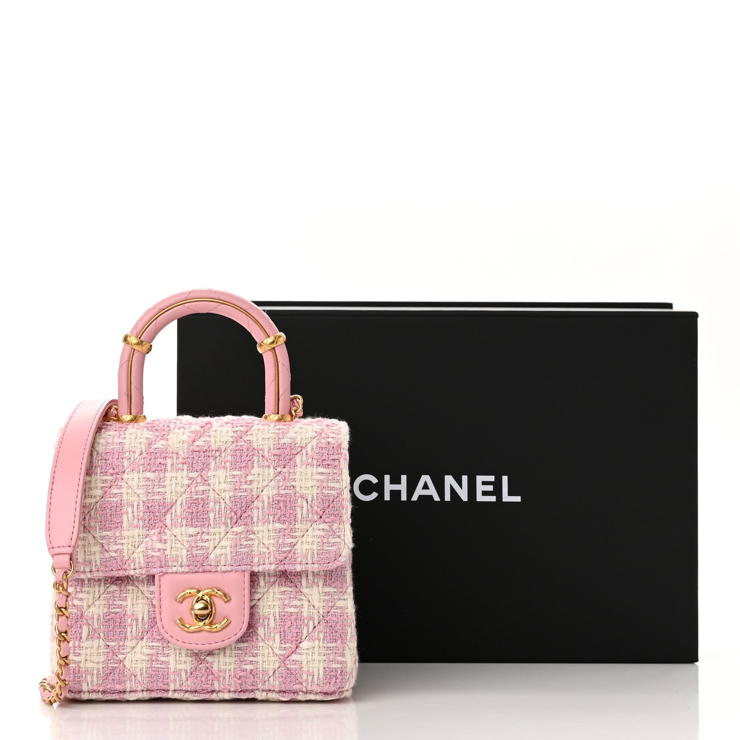 Chanel Tweed Handle Crush Top Handle Flap Bag Pink Ecru 11 of 11