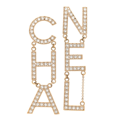 Chanel Crystal Cha-Nel Logo Drop Earrings Gold 1 of 6