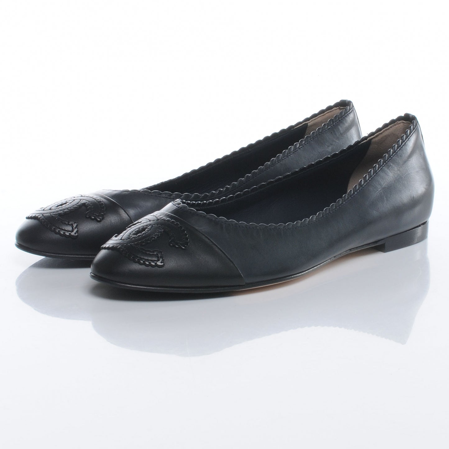 Leather CC Cap Toe Ballerina Flats 38 Navy