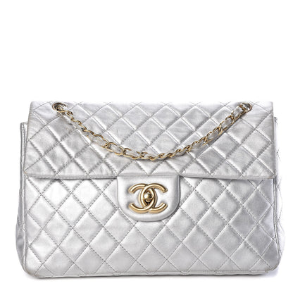 Chanel Metallic Lambskin Quilted Maxi Single Flap Silver 1 of 14