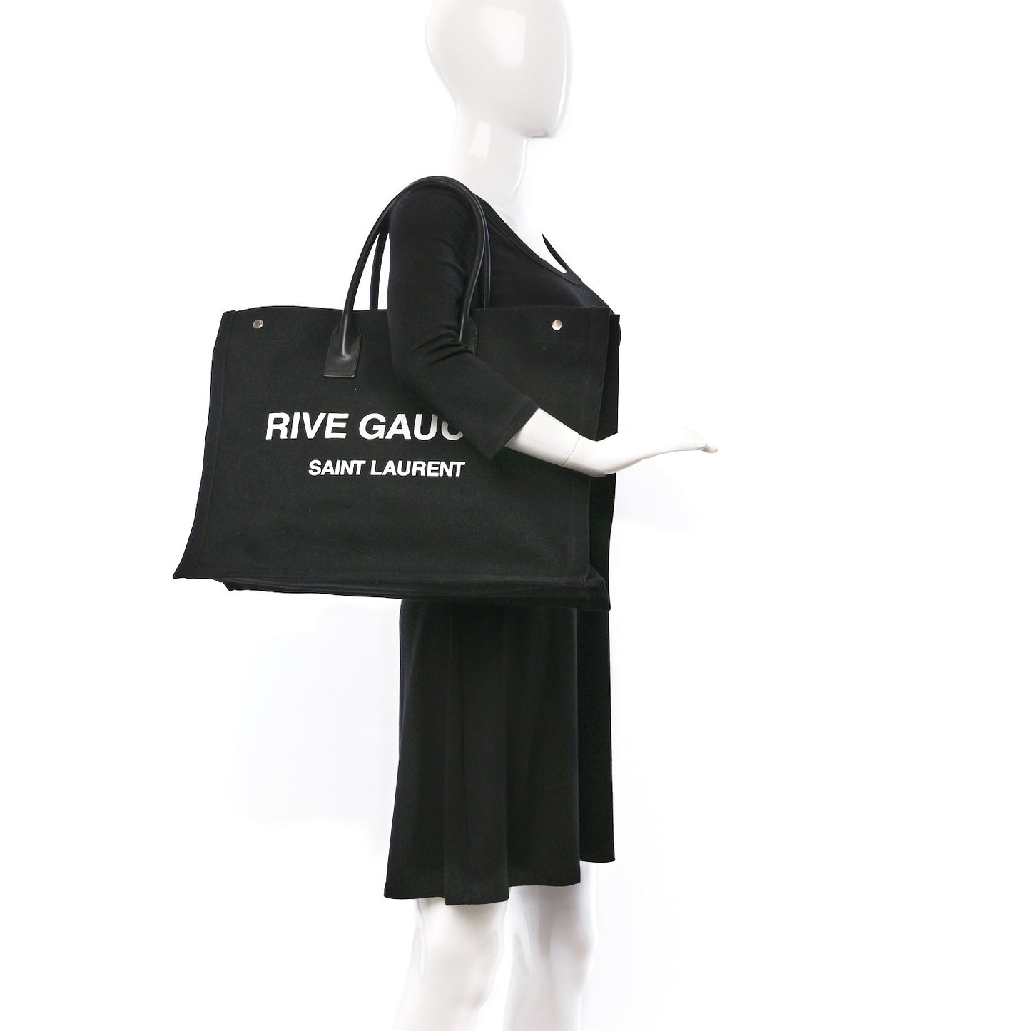 Linen Calfskin Rive Gauche Tote Black