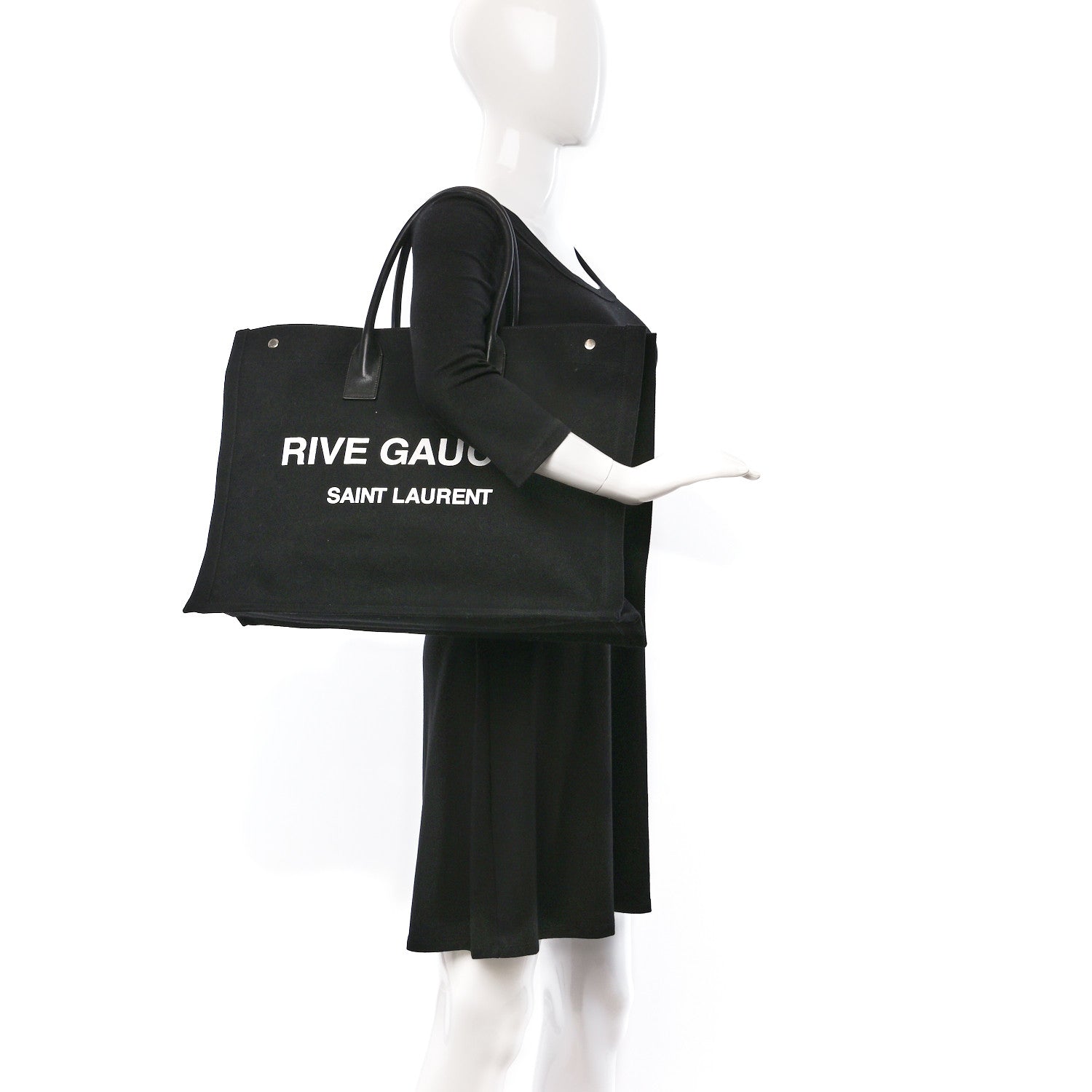 Saint Laurent Linen Calfskin Rive Gauche Tote Black 2 of 8