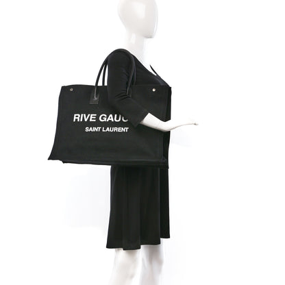 Saint Laurent Linen Calfskin Rive Gauche Tote Black 2 of 8