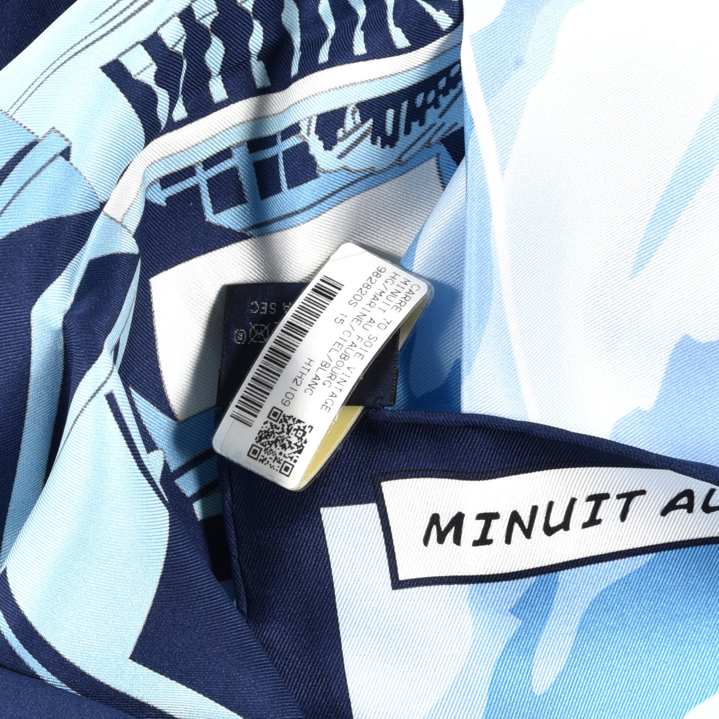 Silk Minuit Au Faubourg Scarf 70 Marine Ciel White