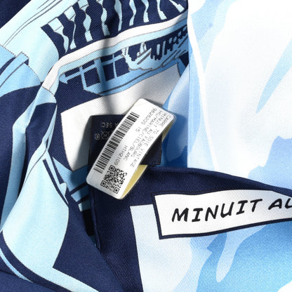 Hermes Silk Minuit Au Faubourg Scarf 70 Marine Ciel White 7 of 7
