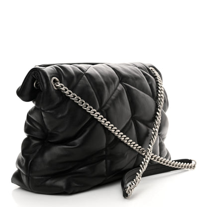Saint Laurent Lambskin Quilted Medium Loulou Puffer Monogram Chain Satchel Black 3 of 10
