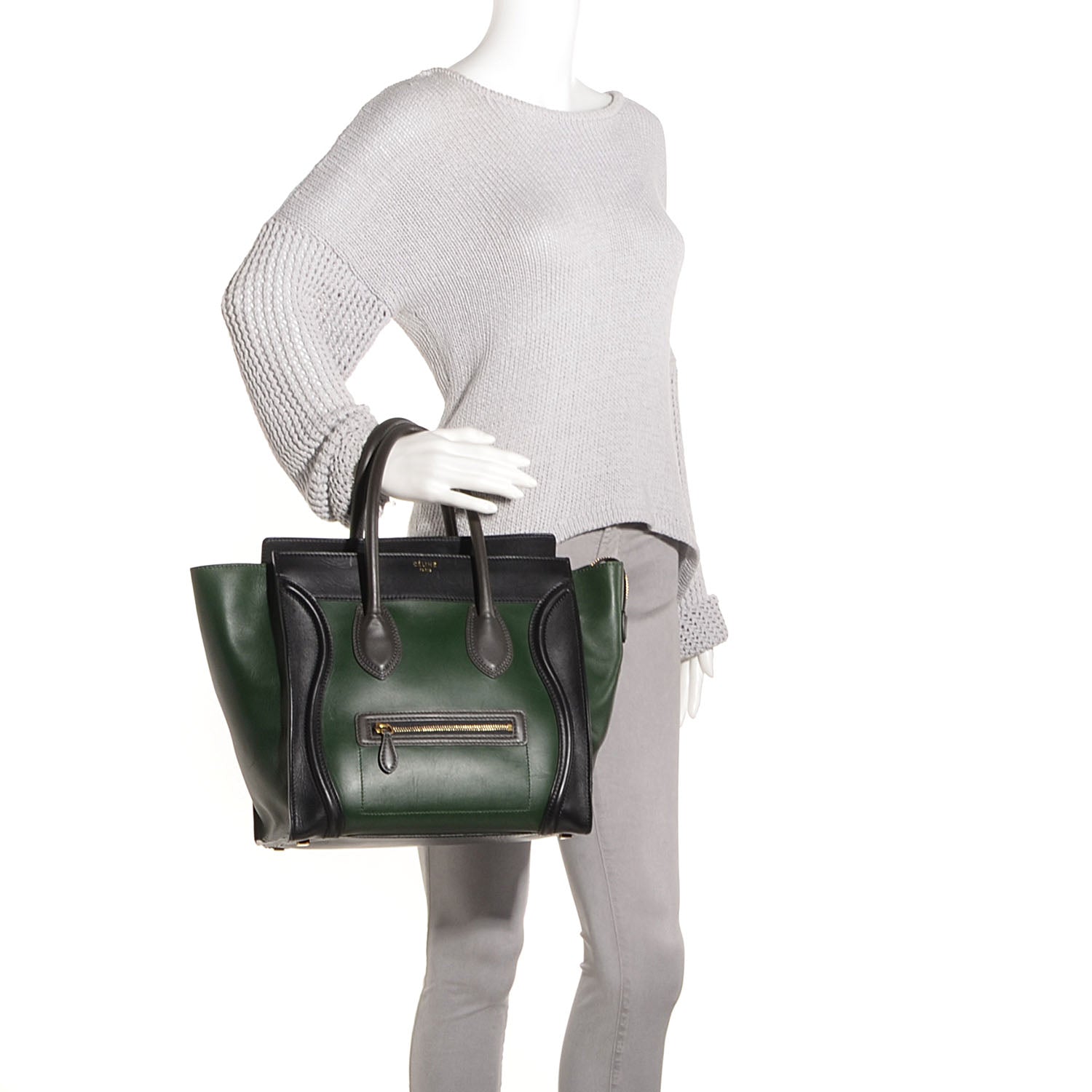 Celine Smooth Calfskin Mini Tri-Color Luggage Forest 2 of 8