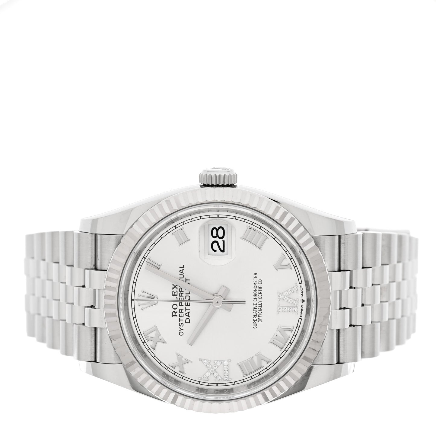 Stainless Steel 18K White Gold Diamond 36mm Oyster Perpetual Datejust Watch Silver Roman 126234