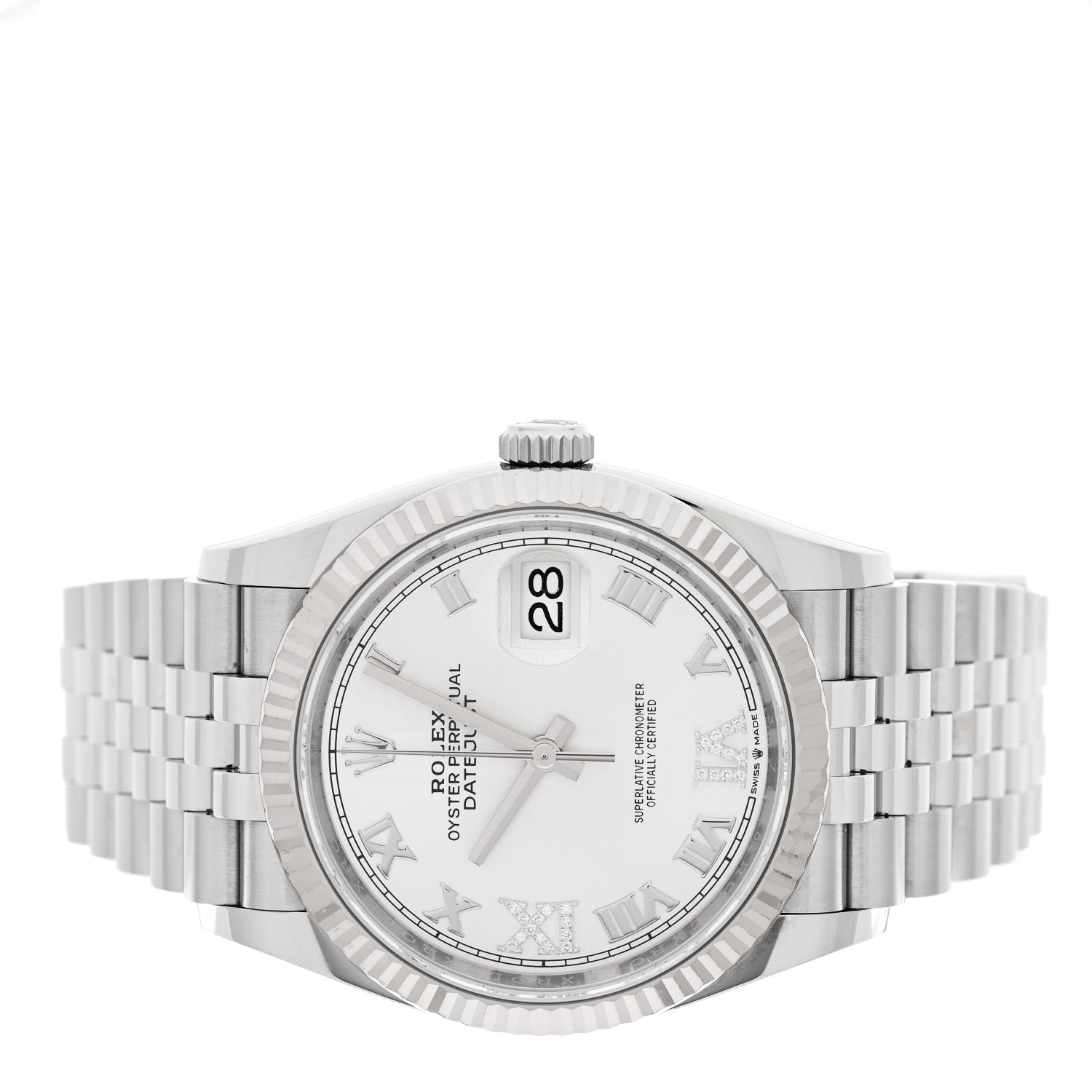 Rolex Stainless Steel 18K White Gold Diamond 36mm Oyster Perpetual Datejust Watch Silver Roman 126234 2 of 5