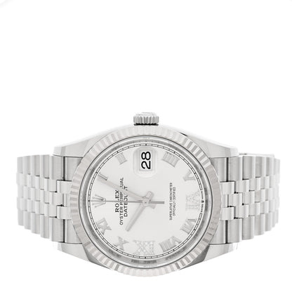 Rolex Stainless Steel 18K White Gold Diamond 36mm Oyster Perpetual Datejust Watch Silver Roman 126234 2 of 5