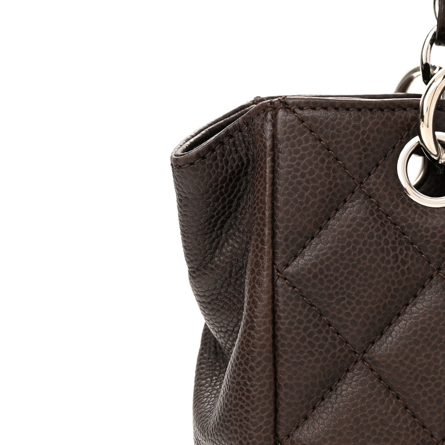 Caviar Quilted Petit Shopping Tote PST Dark Brown Brown