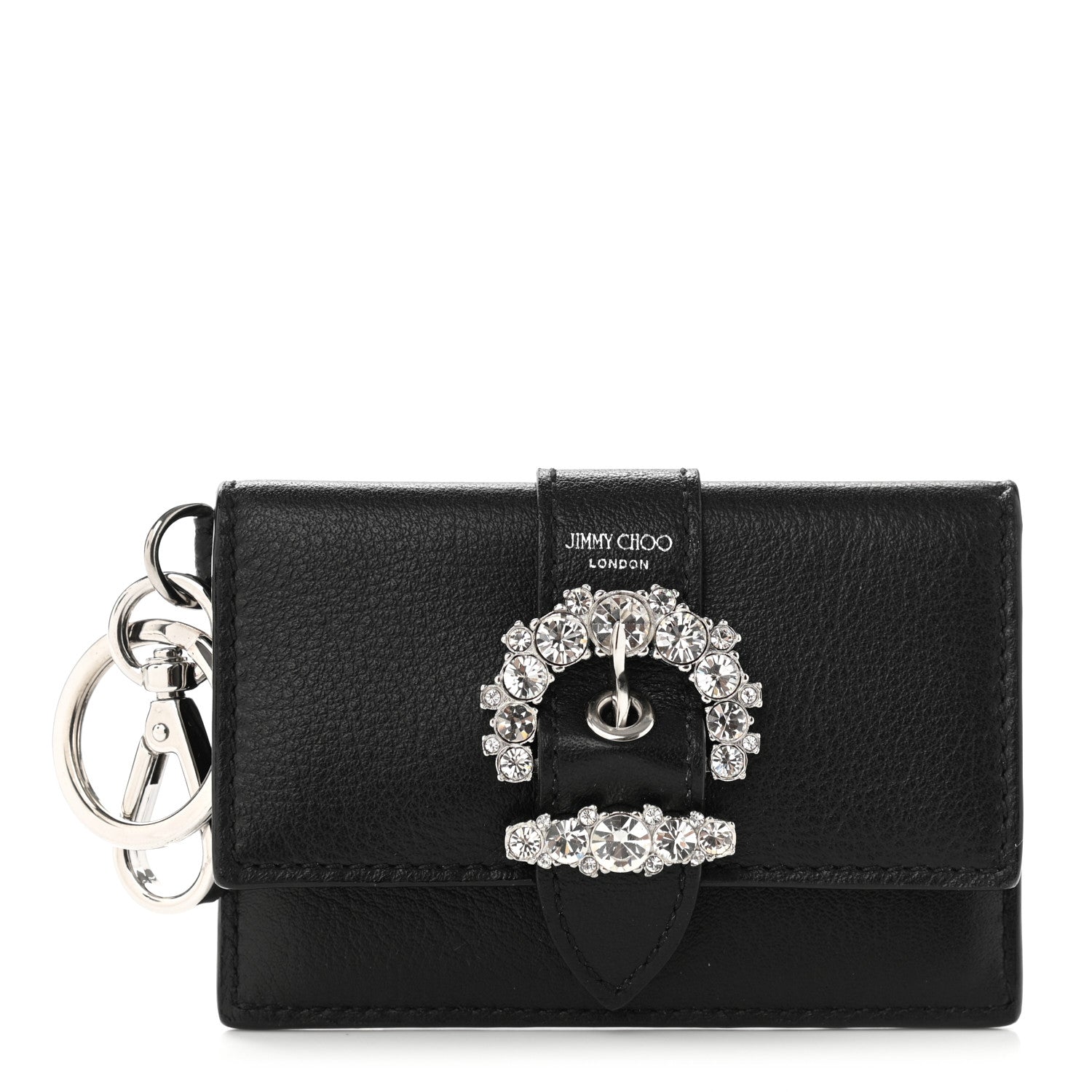 Jimmy Choo Calfskin Crystal Cheri Charm Case Wallet Black 1 of 9